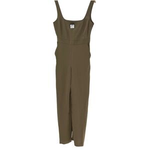 Club Monaco Jumpsuit Square neck Crepe Straight Leg Women 2 Olive Green